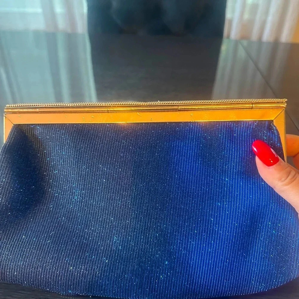 Blue sparkling evening clutch with crystals - Picture 6 of 14